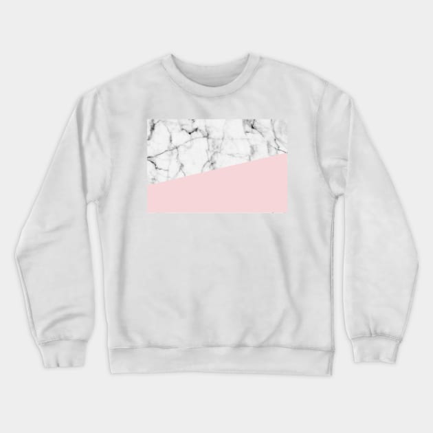 Real White Marble Half Powder Blush Pink Crewneck Sweatshirt by fivemmPaper